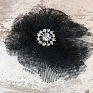 NWT Handmade Black Dahlia Tulle Crystal Hair Clip